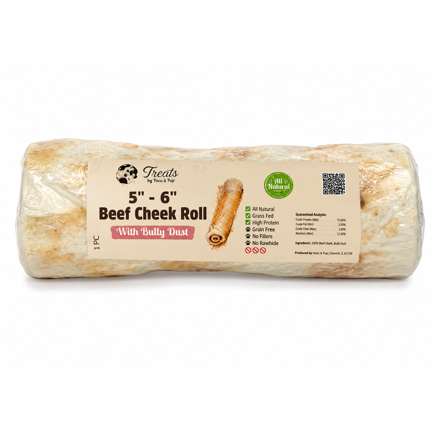 Beef Cheek Roll with Bully Dust | Natural Long Lasting Dog Chew | Treats by Diva Dog