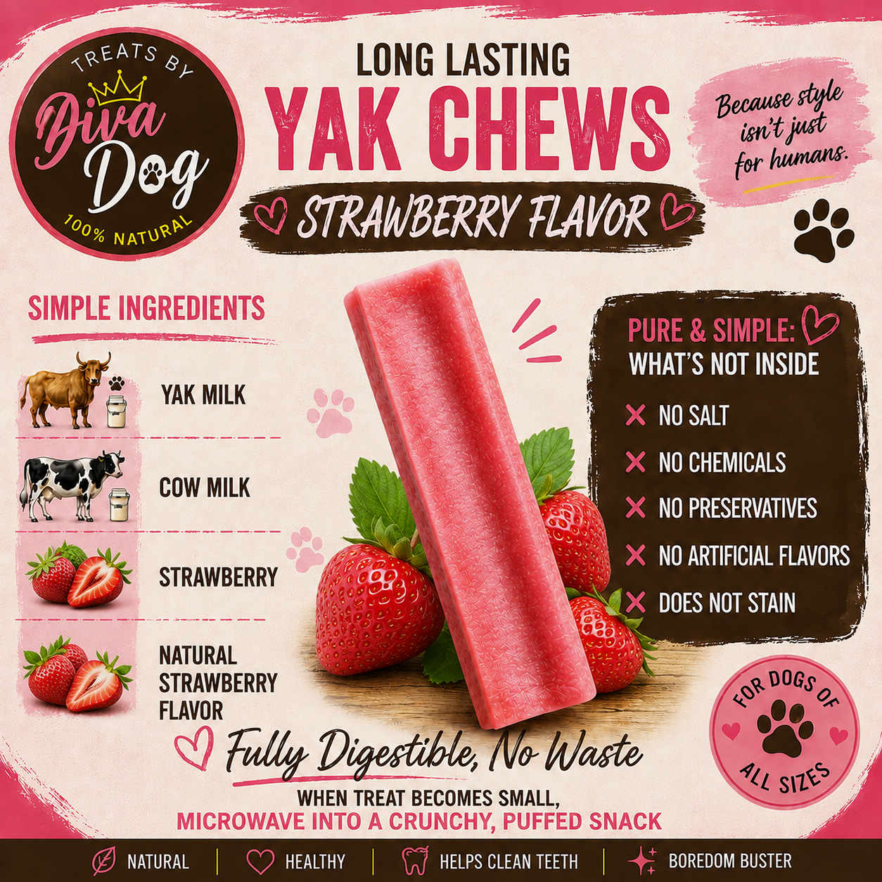 Treats by Diva Dog Yak Cheese Strawberry
