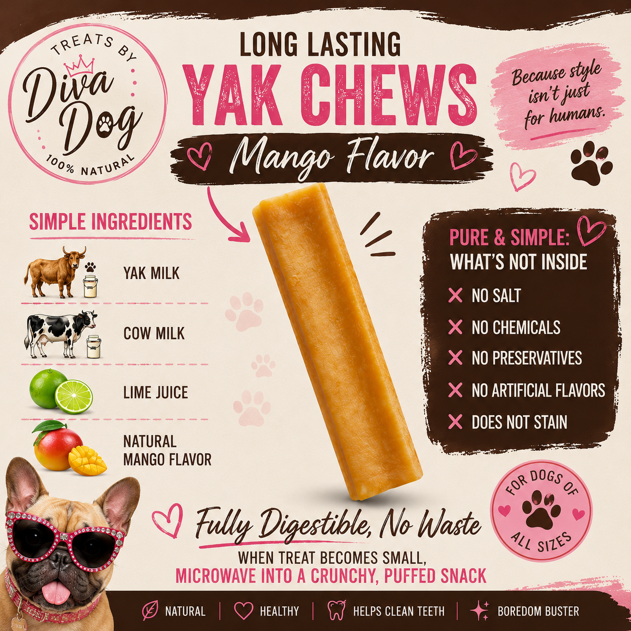 Treats By Diva Dog Yak Cheese Mango
