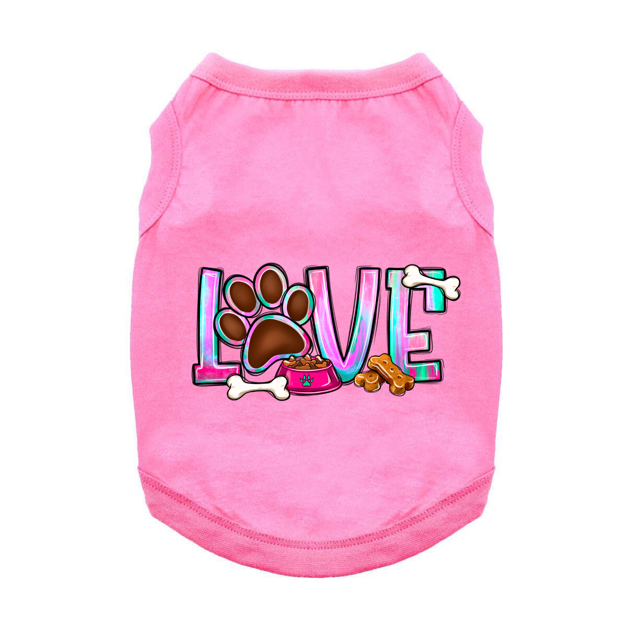The "Valentine's Day Funny Shirt: Love" features a pink design with a dog’s paw print, making it a perfect cute dog shirt or Valentine’s shirt to celebrate your furry friend in style.